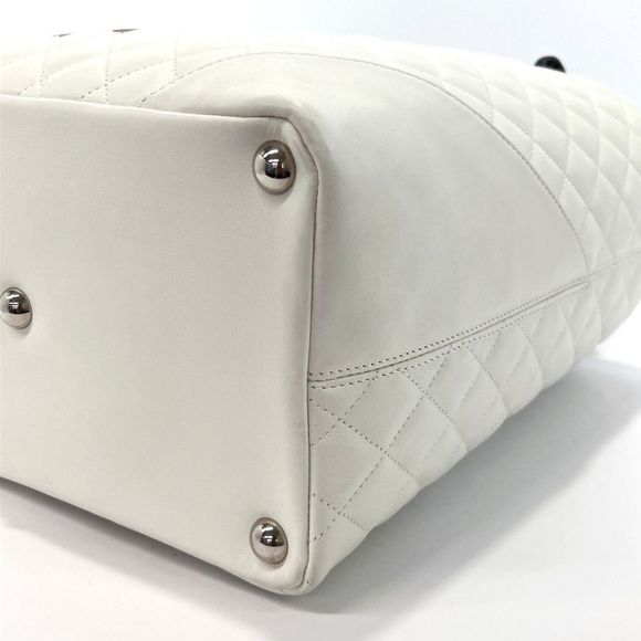 Chanel Tote Bag Cambon Line Medium Lambskin Python Leather Logo White - Picture 5 of 9